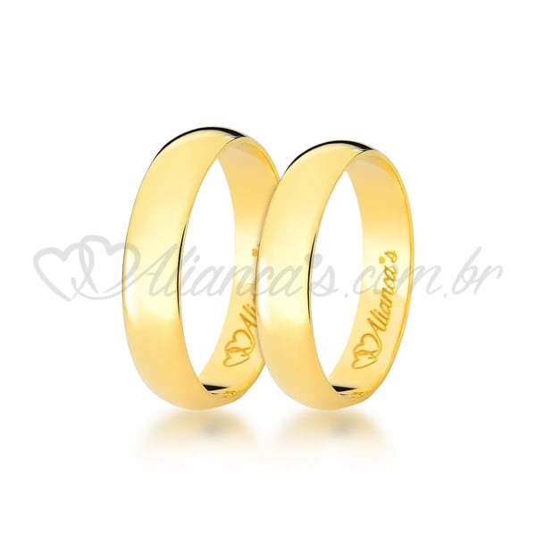 Alianças para casamento em ouro 18k - 750, modelo clássico, liso e polido.