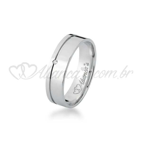 Aliança de casamento com brilhante em ouro branco 18k -750