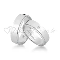 Par de alianças com brilhante em ouro branco 18k - 750