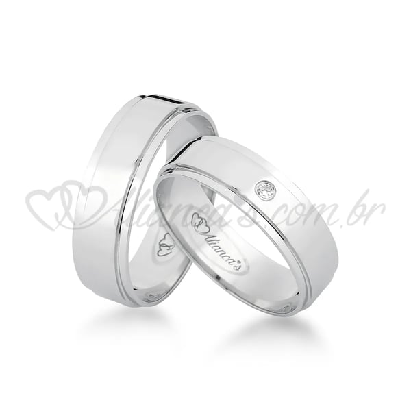 Par de alianças com brilhante em ouro branco 18k - 750