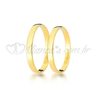 Par de alianças de casamento em ouro 18k -750 - Modelo clássico liso e polido