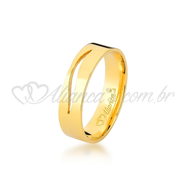 Aliança de casamento trabalhada em ouro amarelo 18k - 750