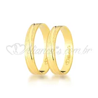 Par de alianças para casamento e noivado em ouro 18k - Acabamento diamantado