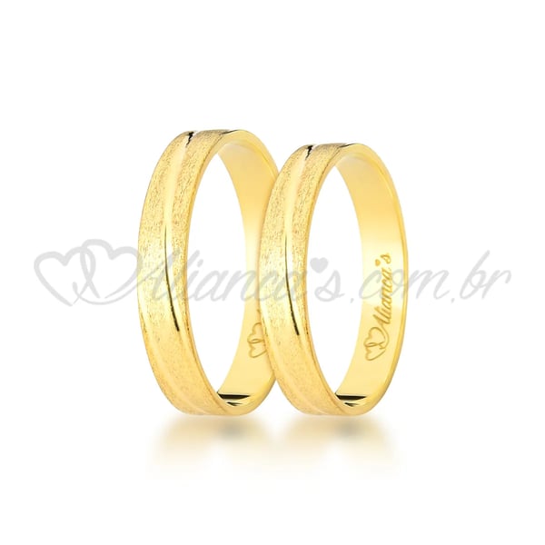 Par de alianças para casamento e noivado em ouro 18k - Acabamento diamantado