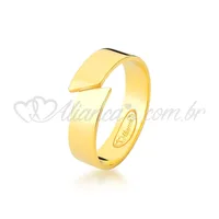 Par de alianças com brilhante de noivado trabalhada no ouro 18k - 750