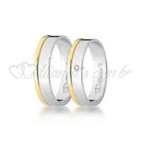 Par de alianças com brilhante em ouro branco com amarelo 18k - 750