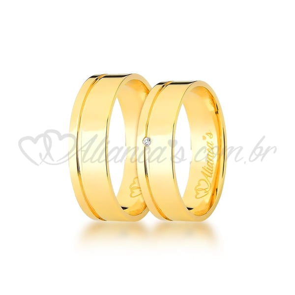 Par de alianças com brilhante em ouro 18k - Perfeitas para casamento