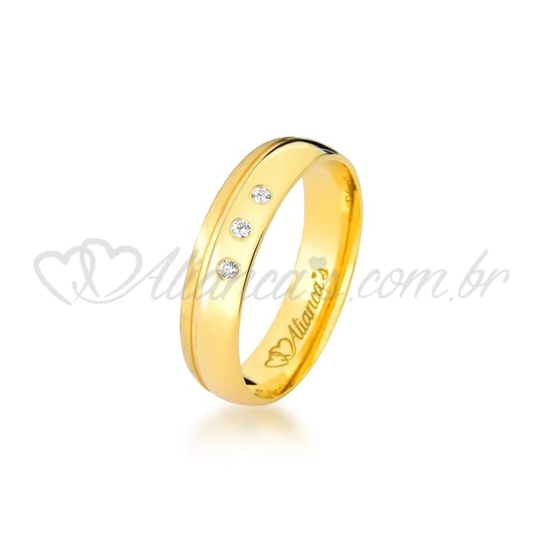 Aliança com brilhante em ouro 18k - Ideal para casamento e noivado