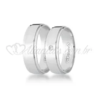 Par de alianças com brilhante em ouro branco 18k - 750