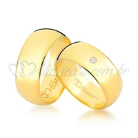 Alianças de noivado modelo tradicional com brilhante em ouro 18k - 750
