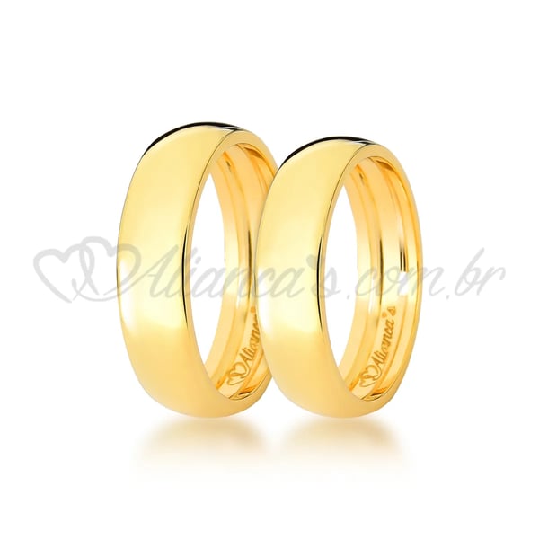 Par de alianças de noivado e casamento concavex em ouro amarelo 18k -