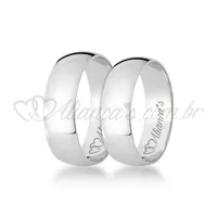 Par de alianças lisas de casamento em ouro branco 18k - 750.