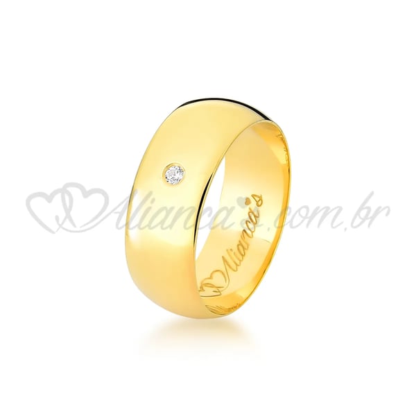 Linda aliança com brilhante para noivado e casamento em ouro 18k - 750