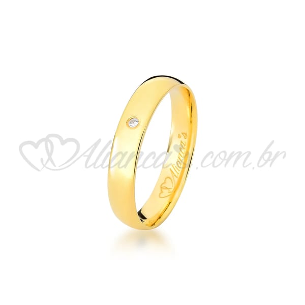 Aliança de noivado e casamento com brilhante em ouro 18k - 750