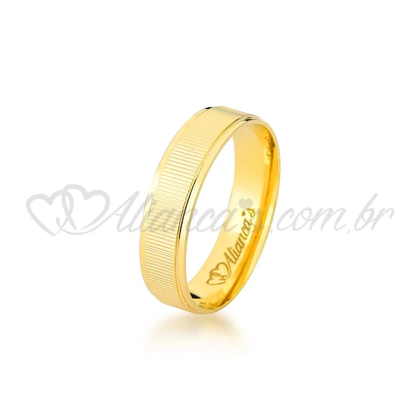 Aliança de noivado e casamento trabalhada em ouro amarelo 18k - 750