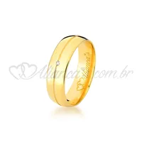 Par de alianças com brilhante, especiais para noivado e casamento, confeccionada em ouro 18k - 750
