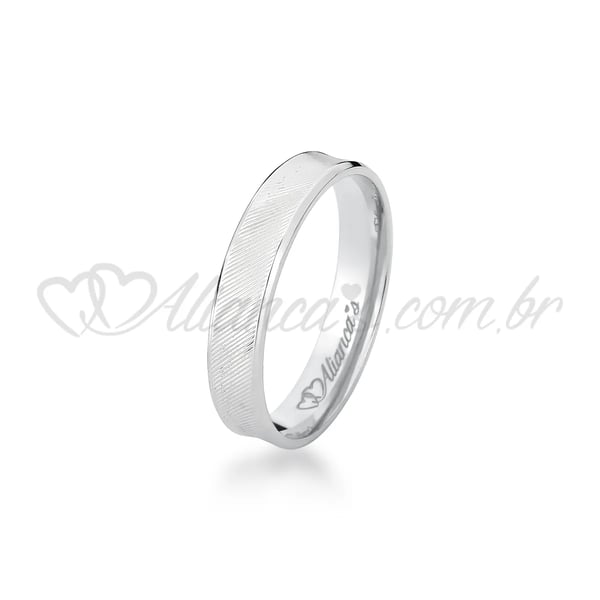 Aliança de casamento em ouro branco 18k - Acabamento  semi anatômico e diamantado