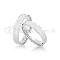Par de alianças de casamento em ouro branco 18k - Acabamento côncavo e diamantado