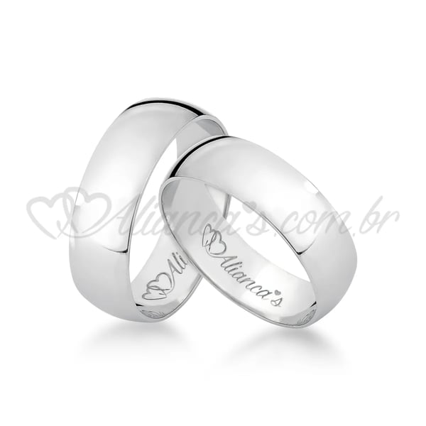 Par de alianças lisas de casamento em ouro branco 18k - 750.