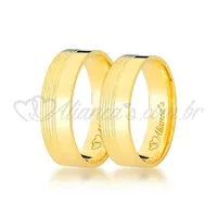 Par de alianças de noivado e casamento em ouro amarelo 18k - Acabamento semi anatômico e polido
