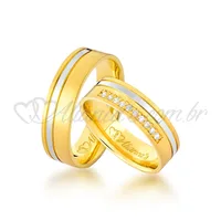 Par de alianças com brilhantes em ouro amarelo e branco 18k - 750