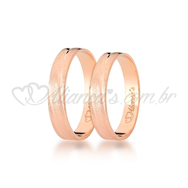 Par de alianças em ouro rose 18k - 750. Ideal para casamento e noivado
