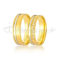 Par de alianças com brilhantes em ouro amarelo e branco 18k - 750