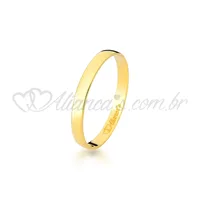 Par de alianças de casamento em ouro 18k -750 - Modelo clássico liso e polido