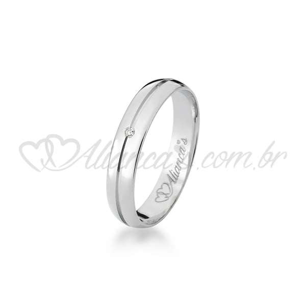 Aliança de noivado e casamento com brilhante em ouro branco 18k - 750