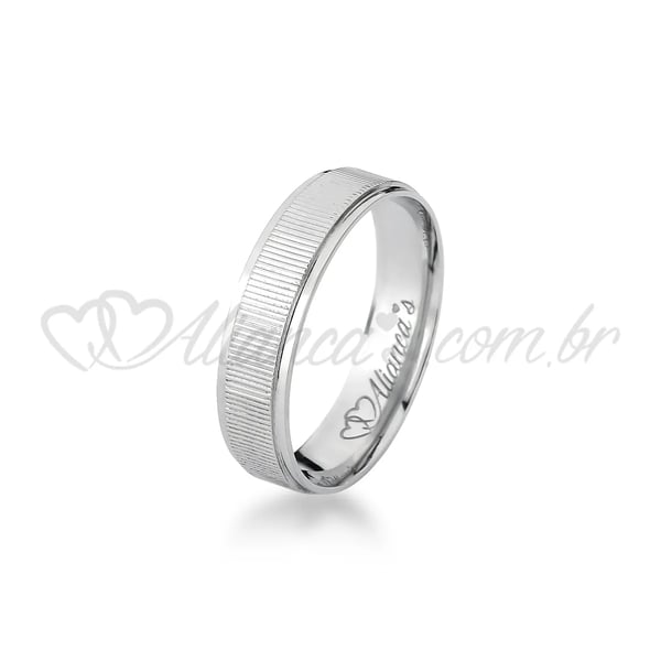 Aliança para noivado e casamento em ouro branco18k - Acabamento Semi Anatômico e plano
