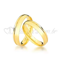 Par de alianças para casamento e noivado em ouro 18k - Acabamento abaulado e liso