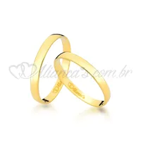 Par de alianças de casamento em ouro 18k -750 - Modelo clássico liso e polido