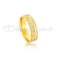 Par de alianças com brilhantes em ouro amarelo e branco 18k - 750