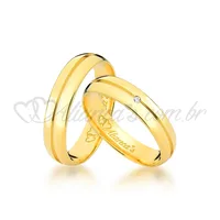 Par de alianças especiais de noivado e casamento com brilhante em ouro  18k - 750