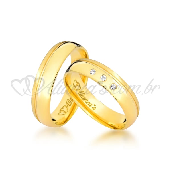 Par de alianças com brilhantes em ouro 18k - 750