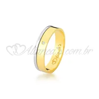Par de alianças com brilhante em ouro amarelo e branco 18k - 750